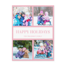 Cartões de natal de Natal Pink White Multi Photo