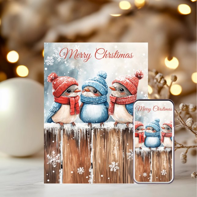 Cartões de Natal de Pássaros de Inverno Fofos (Criador carregado)