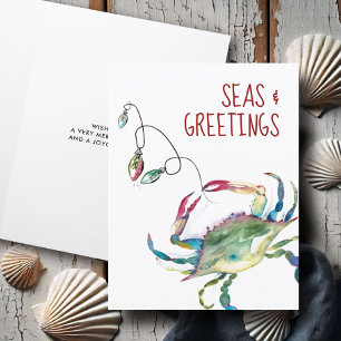 Cartões de Natal de Praia Fofo Caranguejo Aquarela
