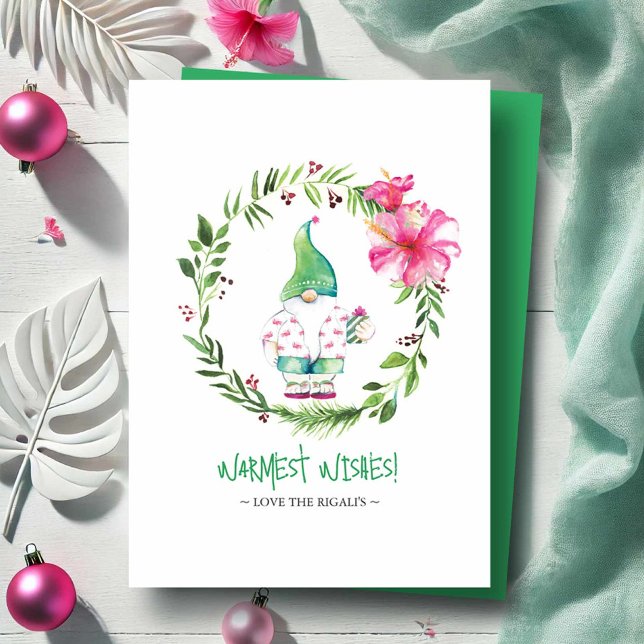 Cartões de Natal de Praia Tropical Aquarela (Tropical beach Christmas cards watercolor art by Victoria Grigaliunas of Do Tell A Belle)