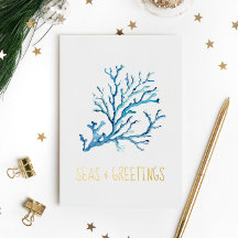 Cartões de Natal de Praia Únicos Aquarela Mar Cora