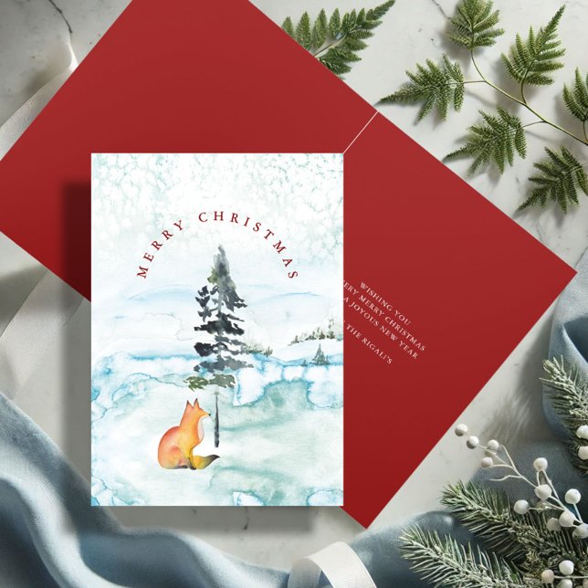 Cartões de Natal de Raposa com Aquarela Fofa (Watercolor Christmas cards winter fox and tree art by Victoria Grigaliunas Do Tell A Belle)