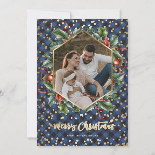 Cartões de Natal de Xadrez de Buffalo Azul Dourad