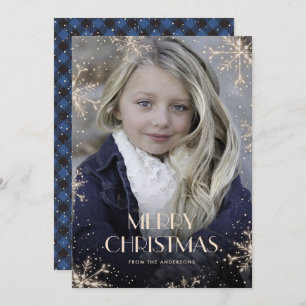 Cartões de Natal de Xadrez de Buffalo Azul Sparkly