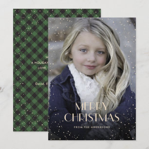 Cartões de Natal de Xadrez Verde com Neve Sparkle