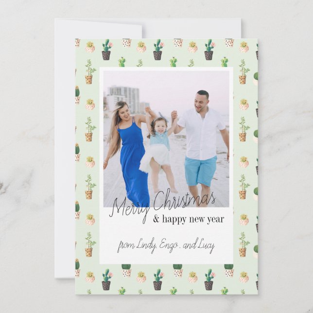 Cartões de Natal do Deserto do Foto Retro Cactus (Frente)