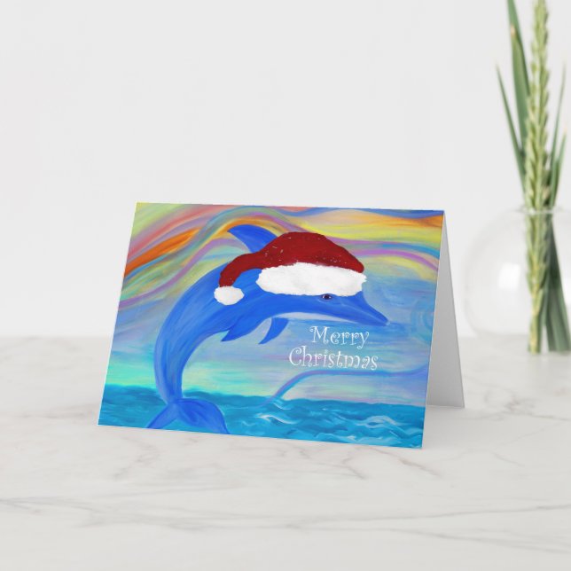 Cartões de Natal do golfinho de Santa (Frente)