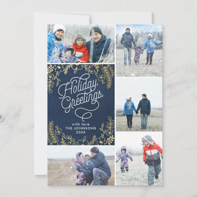 Cartões de natal Dourados de Botânica 5 Foto (Frente)