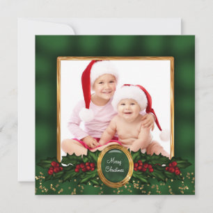 Cartões de Natal Elegantes com Foto em Verde e Dou