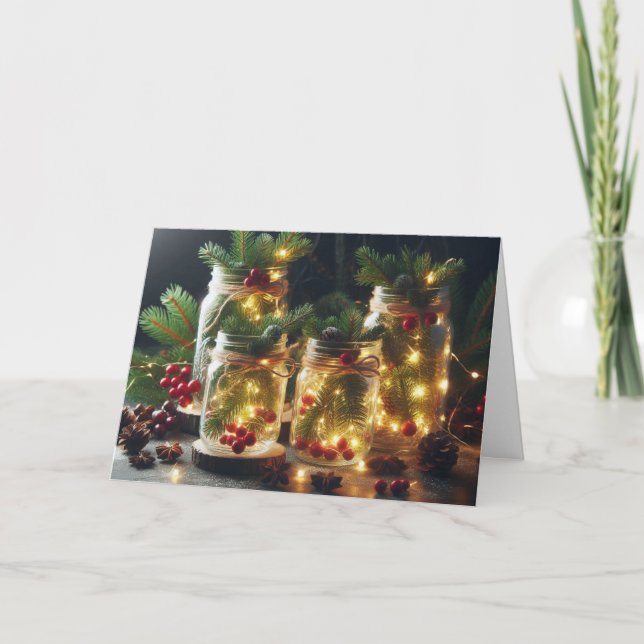 Cartões de Natal em estilo country com potes de co (Frente)