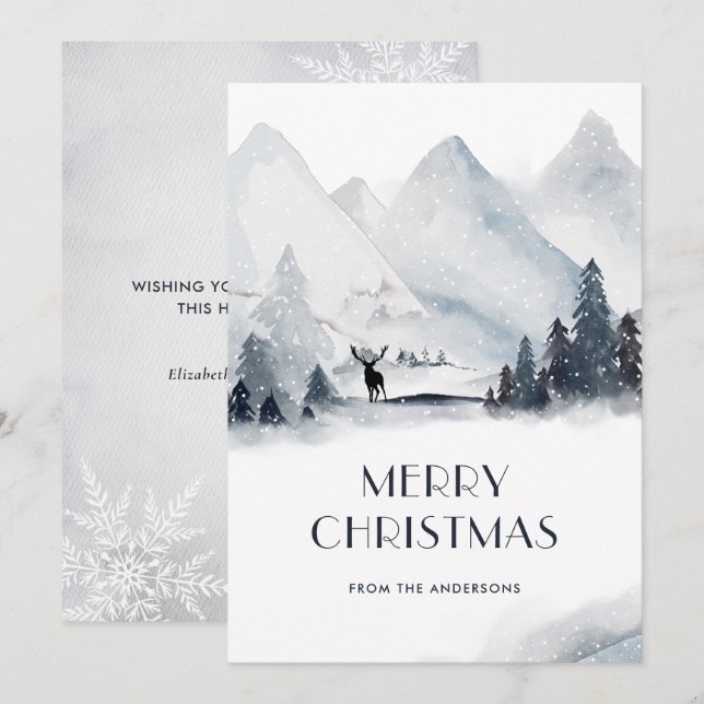 Cartões de Natal em Flocos de Neve das Montanhas W (Frente/Verso)