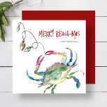 Cartões de Natal em Praia Cartões Aquarela Carangu<br><div class="desc">Celebrar a estação com estes cartões de Natal de praia com um caranguejo azul de aquarela festivo embrulhado em luzes de férias coloridas. A mensagem alegre "Feliz Beach-mas" é mostrada na tipografia brincalhona da escrita, fazer esses cartões xmas bonitos como uma torção divertida e costeira nos cartões de natal tradicionais....</div>