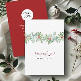 Cartões de Natal Empresariais Aquarela Azevinho e 