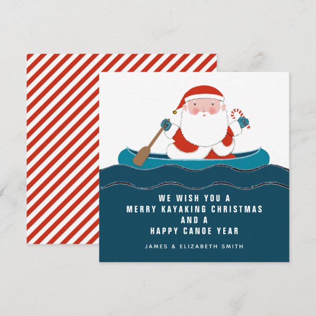 Cartões de Natal engraçados de caiaque e canoa (Frente/Verso)