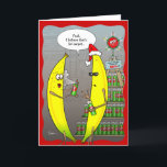 Cartões de natal engraçados de Fruta de Natal para<br><div class="desc">Cartões de Natal engraçados que você pode personalizar com sua própria mensagem de dentro e citar o texto da bolha! A divertida design de modelo artística ilustrada por Raphaela Wilson retrata duas bananas quadrinhosas amarelas em uma loja de ferragens. A banana se espalha na cara com o que parece ser...</div>