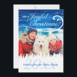 Cartões de Natal feitos sob encomenda elegantes da<br><div class="desc">Os cartões de Natal feitos sob encomenda elegantes da foto são uma maneira bonita de manter seus cartões de natal pessoais aos amigos e família! O design destes cartões de Natal elegantes da foto descreve uma floresta nevado sobre um fundo azul rico da aguarela. Introduza sua própria foto e personalize...</div>