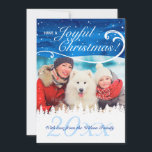 Cartões de Natal feitos sob encomenda elegantes da<br><div class="desc">Os cartões de Natal feitos sob encomenda elegantes da foto são uma maneira bonita de manter seus cartões de natal pessoais aos amigos e família! O design destes cartões de Natal elegantes da foto descreve uma floresta nevado sobre um fundo azul rico da aguarela. Introduza sua própria foto e personalize...</div>