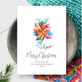 Cartões de Natal Feliz Vibrantes Aquarela Botânica