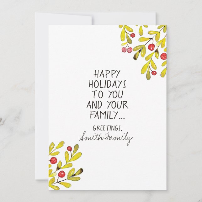 Cartões de natal Felizes da Watercolor Holly (Frente)
