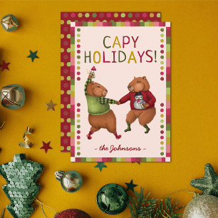 Cartões de Natal Feriados em Cute Capybara Pun Cap