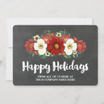 Cartões de Natal Florais Red Chalkboard<br><div class="desc">Cartões de natal de natal de negócios personalizáveis com padrão de quadro de referência rústico e flores vermelhas e brancas. Personalize essas placas com seu próprio texto para obter um cartões de natal exclusivo para clientes e funcionários.</div>