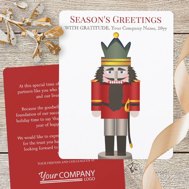 Cartões de Natal para Empresas Red Nutcracker (nostalgic red nutcracker company business logo holiday Christmas greeting card for employees clients)