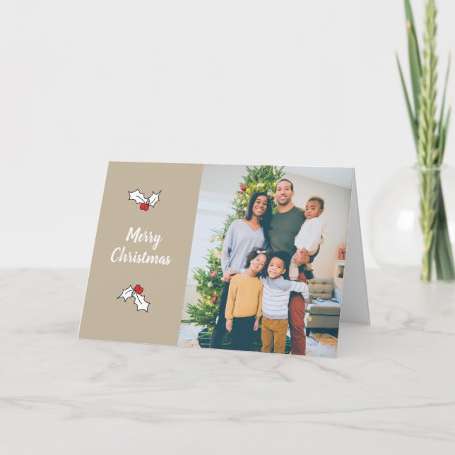 Cartões de Natal para fotos digitais de Tan Holly  (Frente)