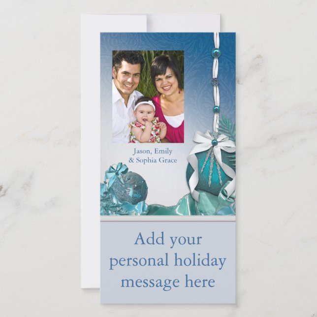 Cartões de Natal para ornamentos brancos azuis (Frente)