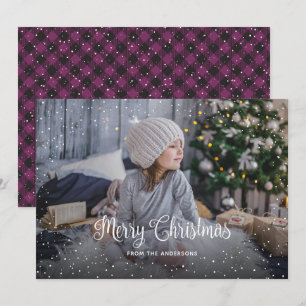 Cartões de Natal para Xadrez de Buffalo Roxo Snowy