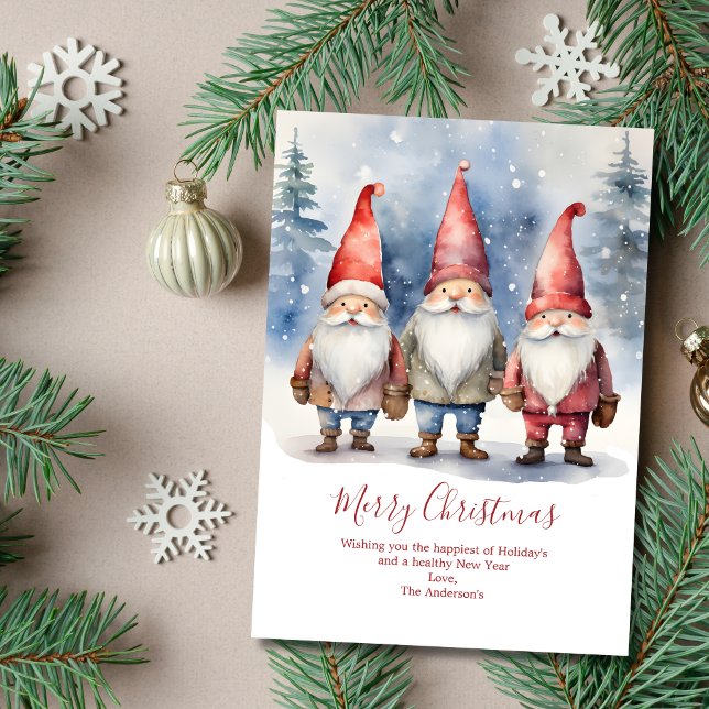 Cartões de Natal Personalizados com Gnomos Alegres (Gnomes Merry Christmas Card Digital and Printed)