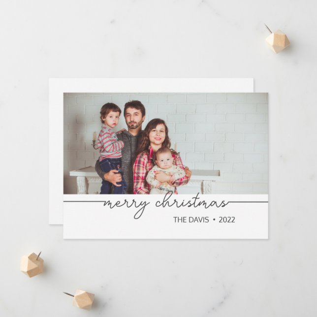 Cartões de Natal Personalizados de Script Minimali (Frente/Verso In Situ)