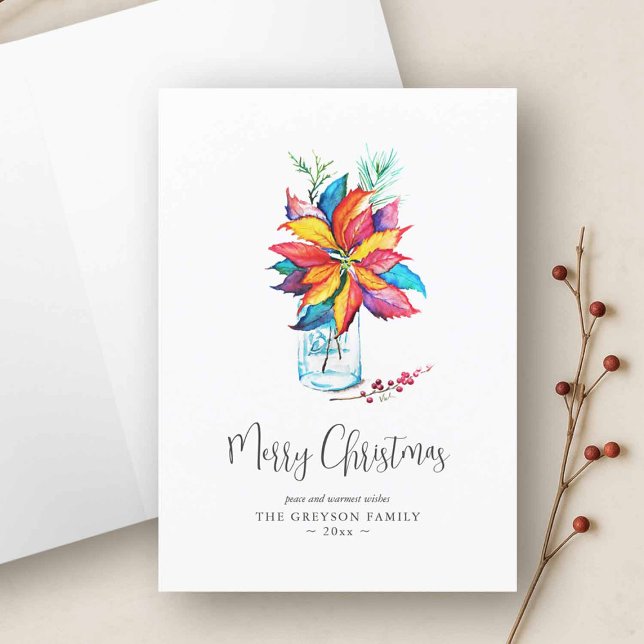 Cartões de Natal Personalizáveis | Diga A Belle (Custom Christmas cards blank inside with a watercolor poinsettia art by Victoria of Do Tell A Belle)