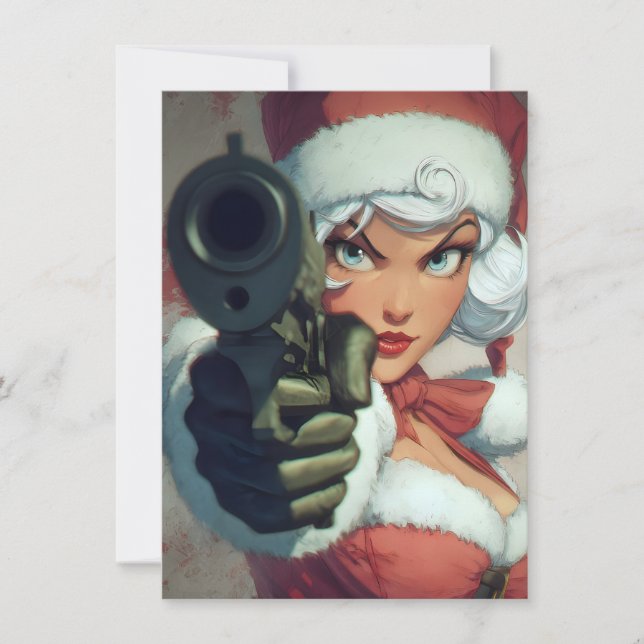 Cartões de Natal Pretty Lady tem uma Arma (Frente)