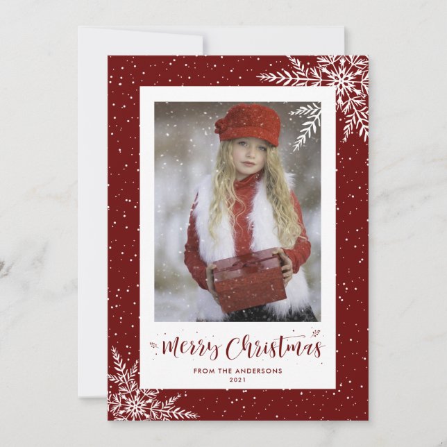 Cartões de Natal Red Snowflake (Frente)