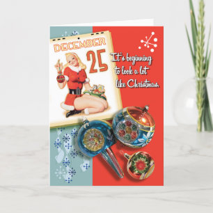 Cartões de Natal Retro de Garota Pin-Up dos Anos 5