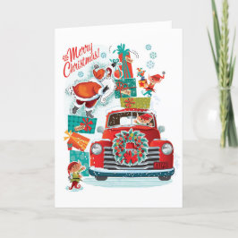 Cartões de Natal Retro do Caminhão Vermelho do Pap