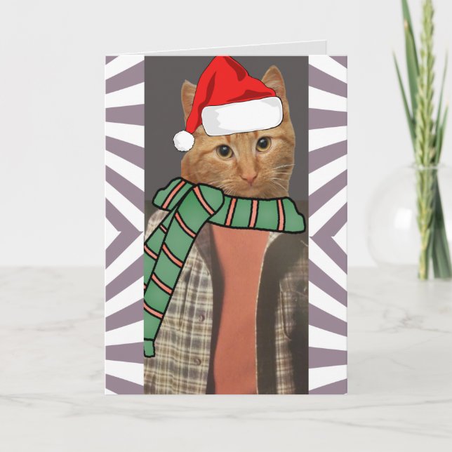 CARTÕES DE NATAL RETRO VERMELHO GINGER CAT FUNNY D (Frente)