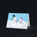 Cartões de Natal Românticos Snowman e Snowgirl<br><div class="desc">A Cena na Frente do Cartão de Férias é um Snowman a curvar-se sobre a mão de uma Snowgirl e a haver flocos de neve a cair no Fundo. O dentro é vazio para você colocar sua própria mensagem especial. Trabalho de arte foi criado por mim no Adobe Illustrator.</div>