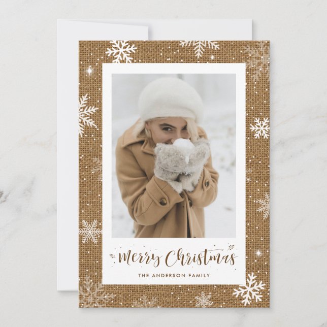 Cartões de Natal Rustic Burlap One (Frente)