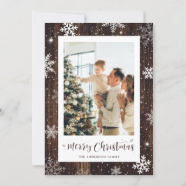 Cartões de Natal Rustic Wood Snowflake