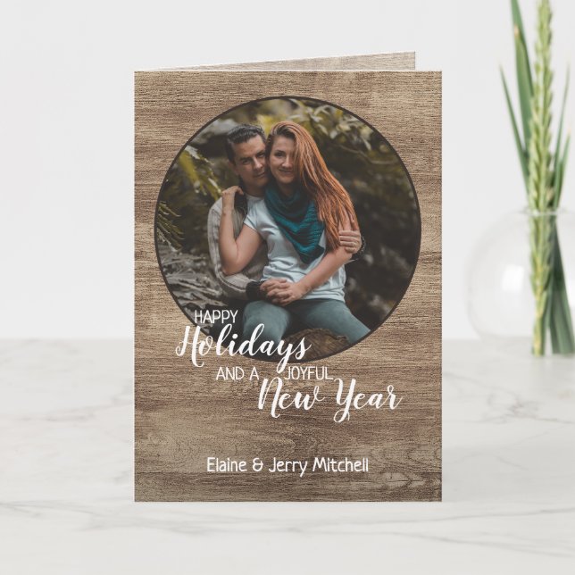 Cartões de natal Sazonal Rustic Woodgrain (Frente)