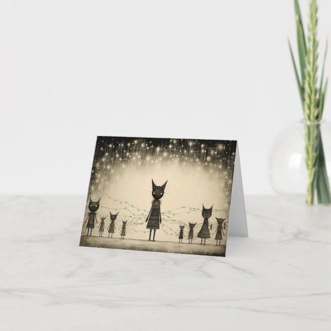 Cartões de Natal Únicos com Gatos (Frente)