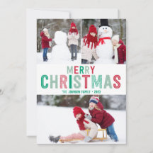 Cartões de Natal Vermelhos e Verdes com Três Image