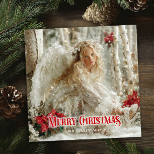 Cartões de Natal vintage alegres anjo vermelho e d