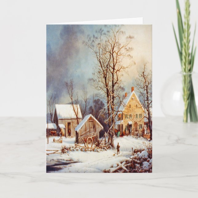 Cartões de Natal Vintage Country Winter Holiday (Frente)