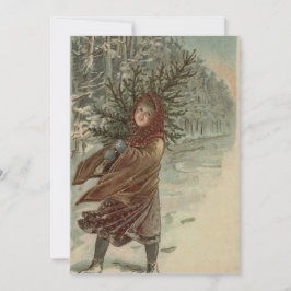 Cartões de natal Vintage Watercolor Girl & Tree