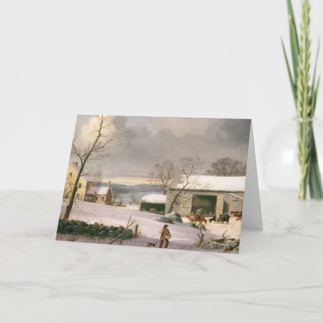Cartões de Natal Vintage Winter Barnyard Holiday (Frente)