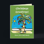 Cartões de Natal vívidos da palma<br><div class="desc">Adicione sua mensagem personalizada a estes divertimento e cartão festivo,  com a palmeira brilhante do Natal que mostra luzes do feriado do brilho na praia! Verde limão e luz - amarele o fundo.</div>