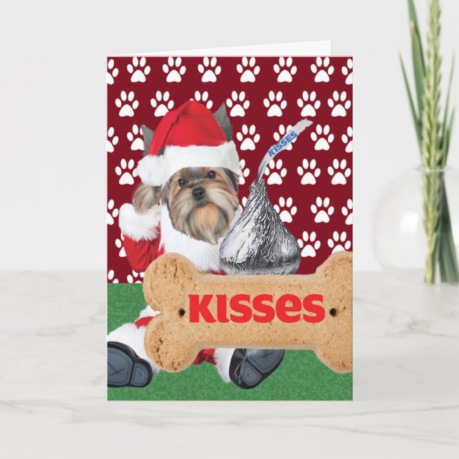 Cartões de Natal Yorkie Puppy Kiss (Frente)