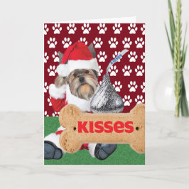 Cartões de Natal Yorkie Puppy Kiss